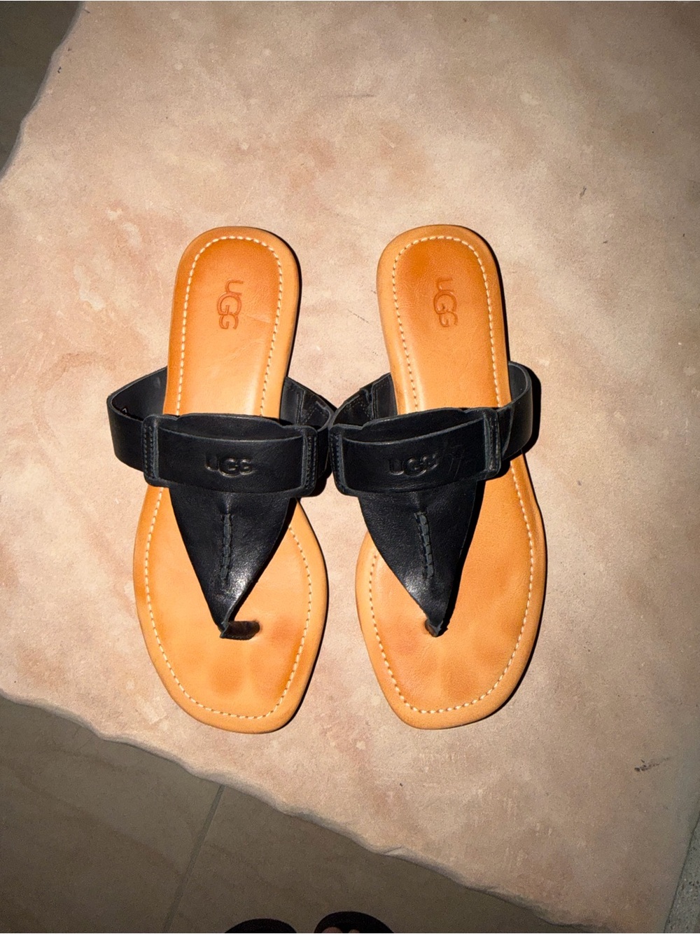 UGG | Black Leather Thong Sandals